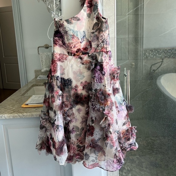 MARCHESA NOTTE One-Shoulder Tulle Dress w/ 3D Applique - Picture 10 of 13